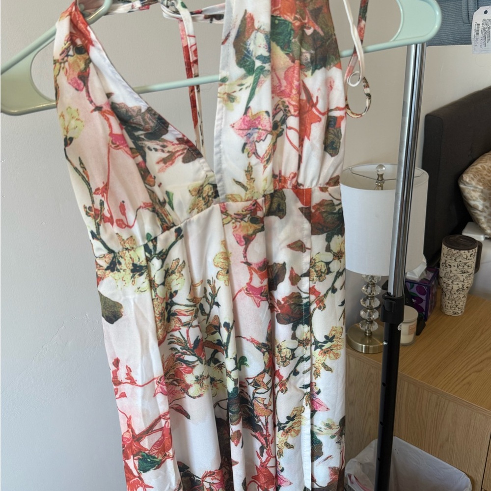 PrettyLittleThing Backless Floral Dress - Red and Green